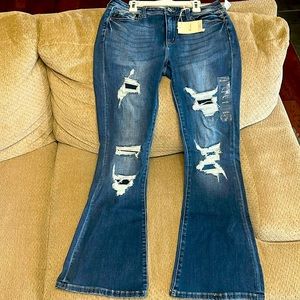 Kancan mid rise distressed flare jeans